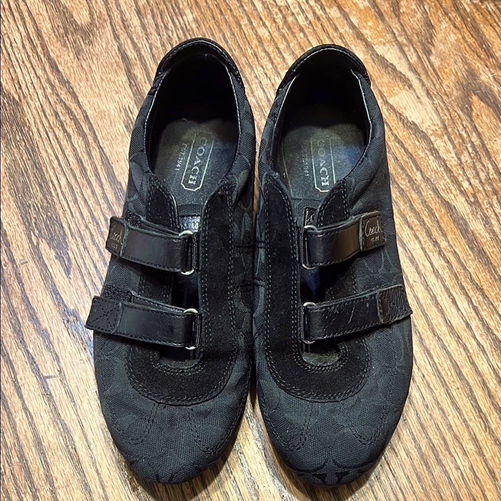 Coach Gretel Black suede  Velcro Sneakers with signature Coach logo Matte Finish